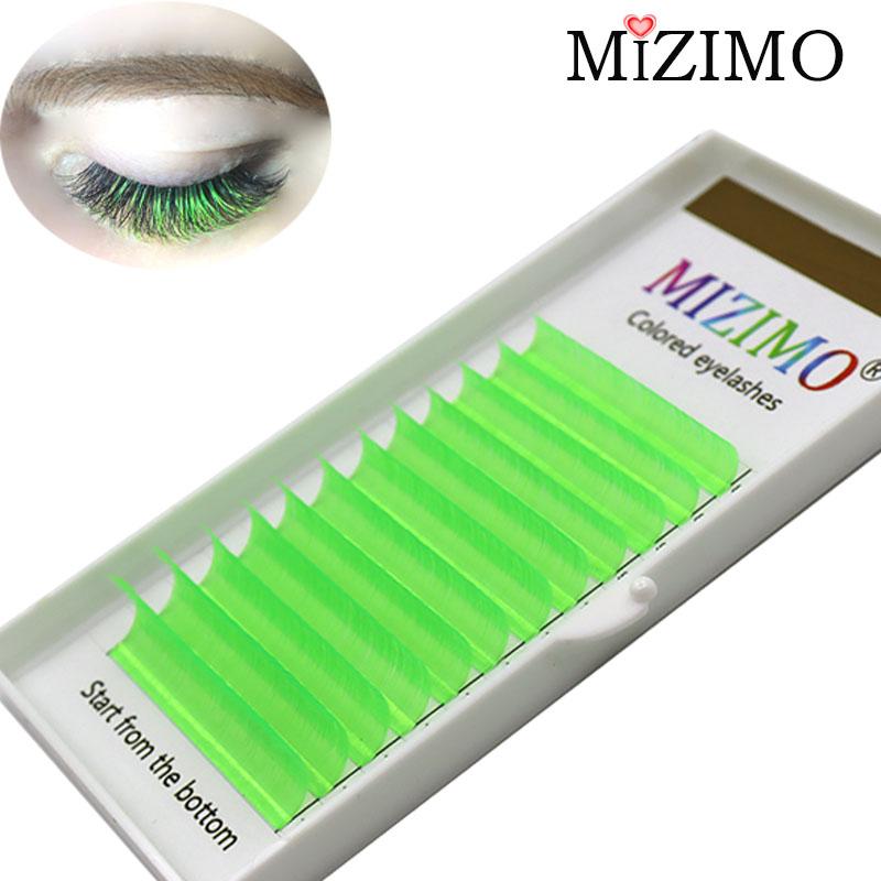 12P fluoreszierende grüne Farbe, gepfropfte falsche Wimpern, natürlich weiche, verlängerte, dramatische Wimpern, Make-up-Tools 0.07mm--C--11mm