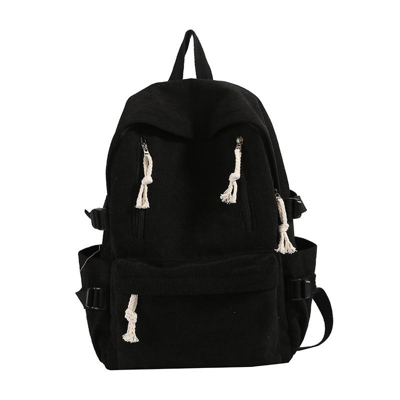 Rucksack mit großem Fassungsvermögen Studentenschulranzen Neuer Stil Samt-Rucksack Einfarbig Schlicht Vielseitig Mode Multi-Taschen-Rucksack black