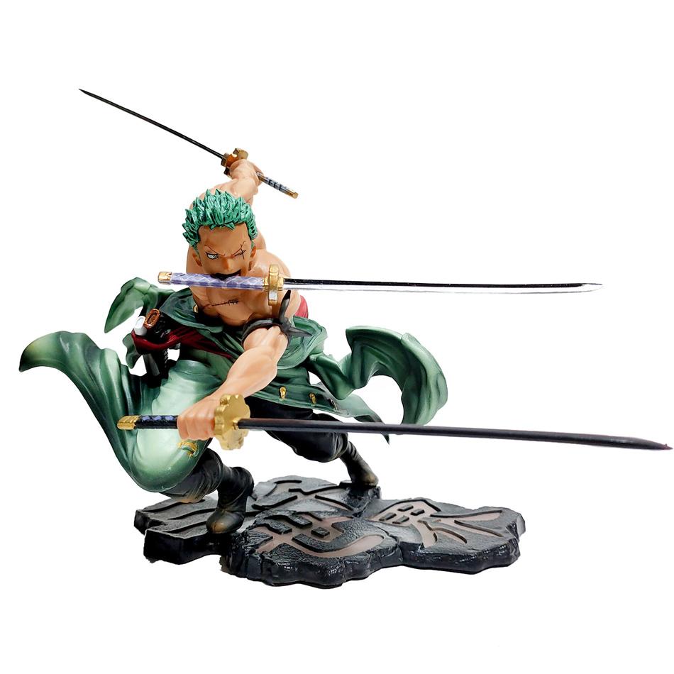One Piece Anime Figur 21cm Action Drei-Schwert-Kampftechnik Roronoa Zoro Figur Modell Geschenke für Kinder Spielzeug Auto Schreibtisch Dekoration