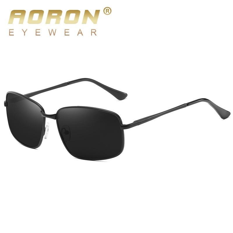 AORON Polarisierte Herren-Sonnenbrille mit Metallrahmen, modisches klassisches Design, zum Fahren, Angeln, schwarze Brille, UV400-Brille schwarz