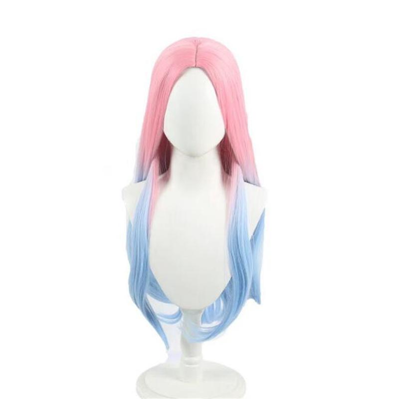 Hochwertige Mizi Cosplay-Perücke, 76 cm lang, gefärbt, Farbverlauf Pink Blau, hitzebeständig, Kunsthaar, simulierte Kopfhaut, Anime-Perücken + Perückenkappe One Size