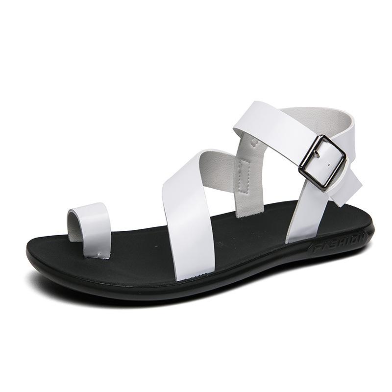 2026 Sommer Klassisch Schwarz/Weiß Herren Rom Echtes Leder Römische Sandalen Gladiator Atmungsaktive Sandalen Romanas Hombre Flache Sandalen 40