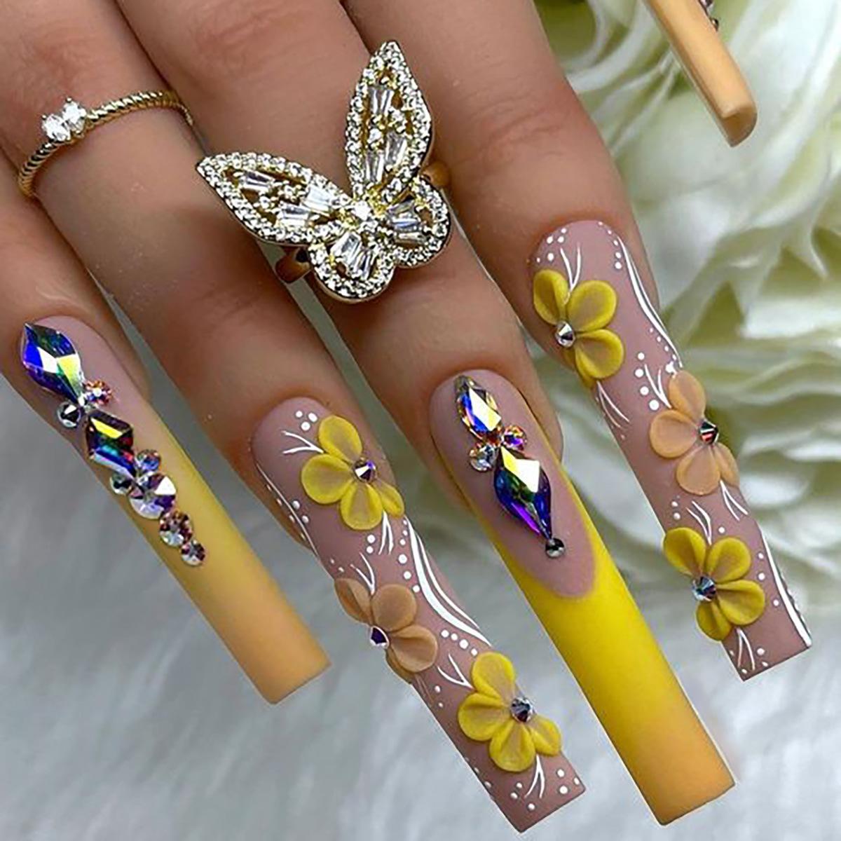 24 Stück Lange Quadratische Französische Falsche Nägel Mit Rosa Linie Und Glänzendem Puder Press On Falsche Nägel Kunst Tragebare Vollabdeckung Spitzen brown