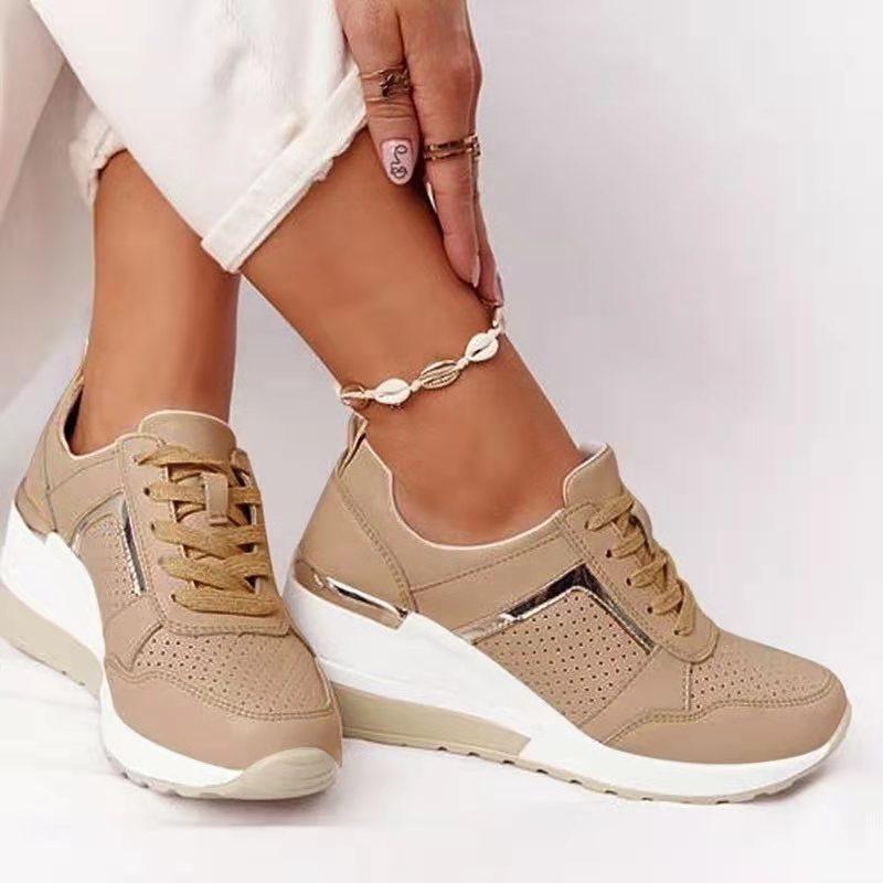 Sneakers 2026 Schnürung Keilabsatz Sportschuhe für Damen Vulkanisierter Schuh für Damen Lässige Plateau-Damensneaker Tennis Damen 35 khaki