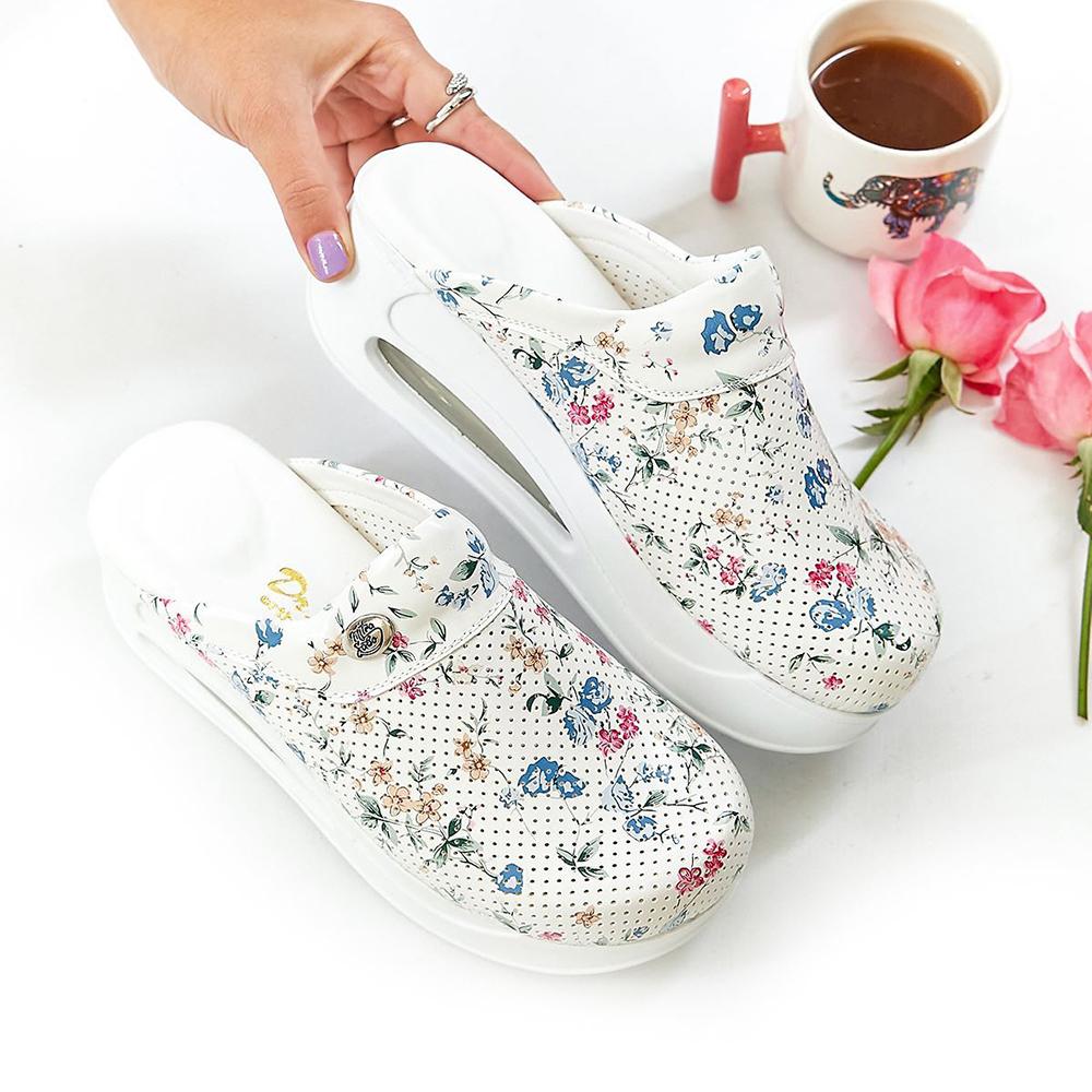 Damen Hausschuhe Neue Orthopädische Sabo Schuhe Sandalen Krankenschwester Arzt Krankenhaus Medizinische Lässige Qualität Weicher Komfort Anti-Rutsch-Clog 35 floral weiße