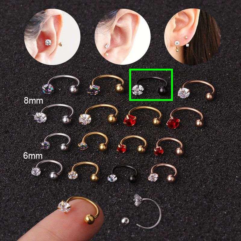 1 Stück Edelstahl Zirkon Cz Hoop Tragus Knorpel Helix Ohrstecker Conch Rook Daith Lobe Ohrschraube Piercing Schmuck 8mm weiß/schwarz