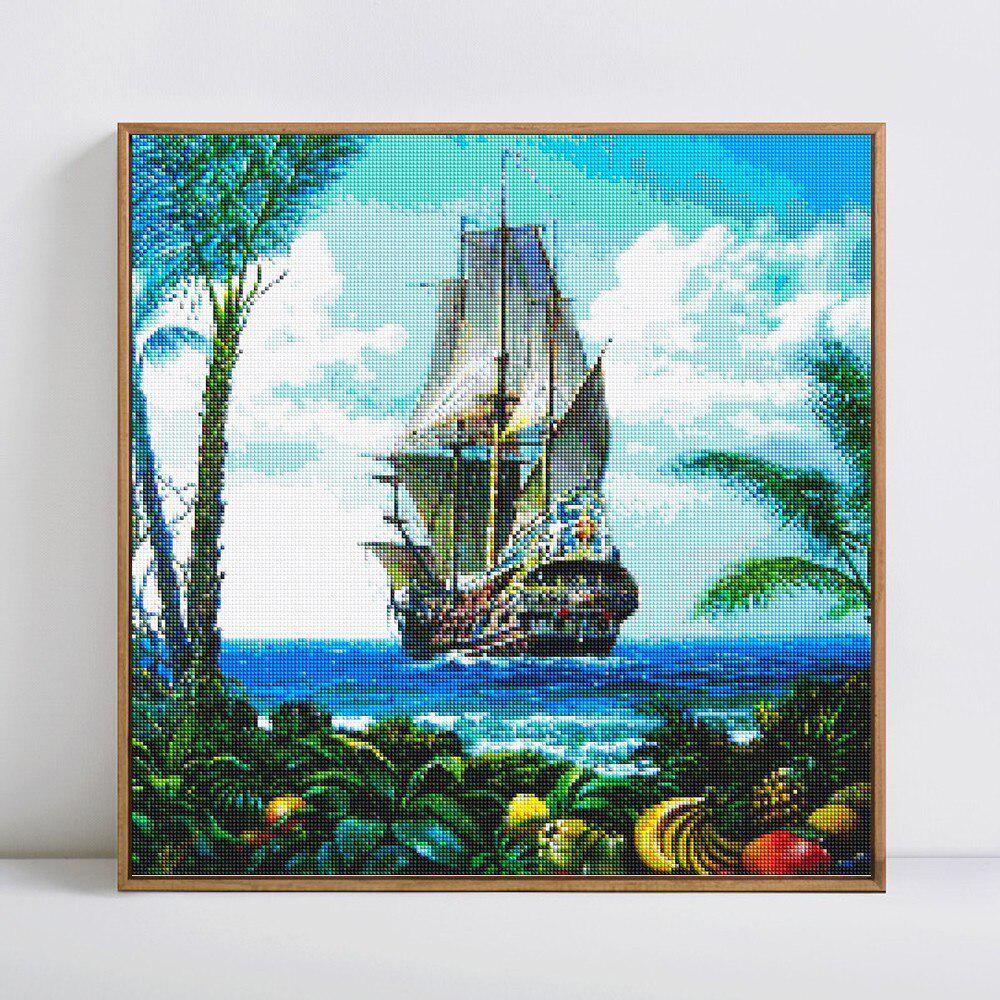 5D Diamant Malerei Volle Runde Landschaft Segelboot Diamant Stickerei Verkauf Diamant 30x30