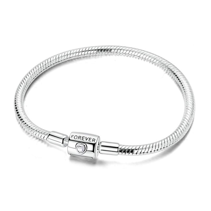 Armband Original 925 Silber Charm-Armband Gold Herz Schmetterling Sicherheitskette Armband 17-20CM für Damen Schmuck Geschenke 19cm white