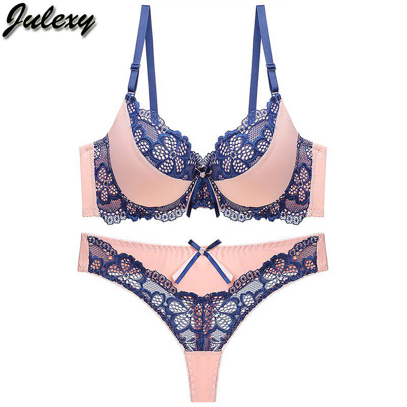 Julexy ABC Cup BH Set Push Up Sexy Spitzen BH Set Femme BH Tanga Set 95B blau