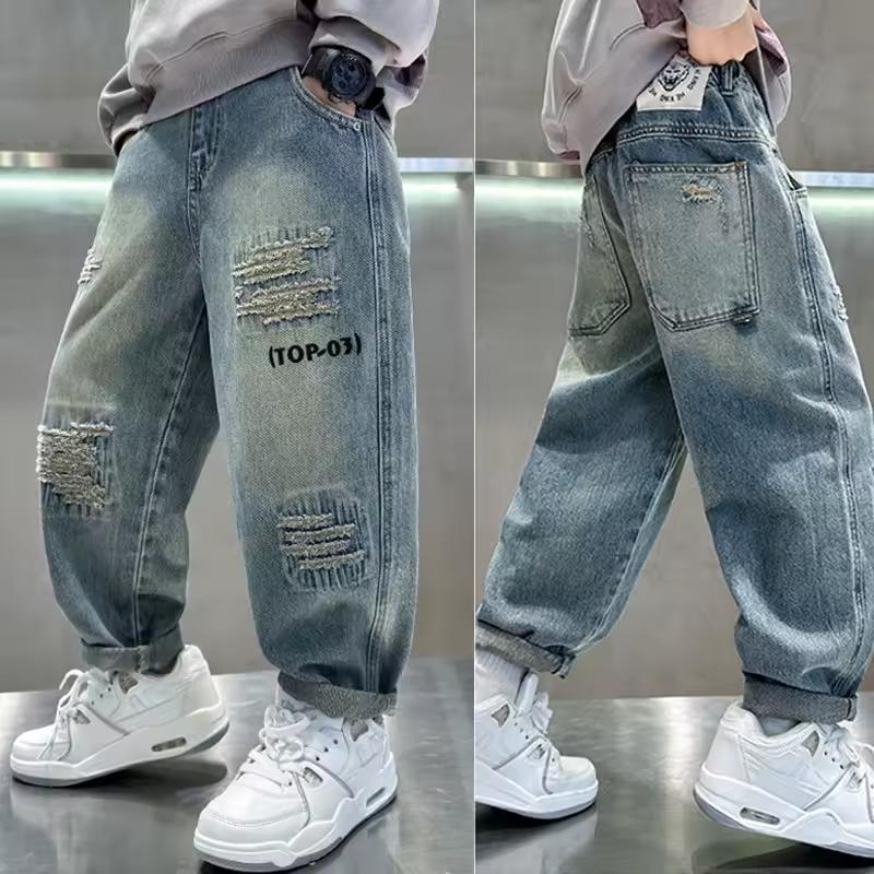 Herbst Jungen Jeans Kinder Lockere Denimhosen Teenager Mode Frühling Baggy Hosen Kinder Schicke Kleidung 170 blau