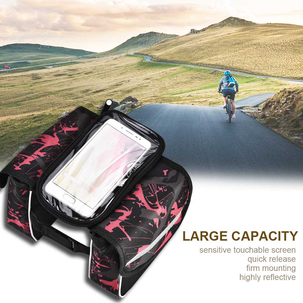 Fahrrad Front Tube Bag Wasserdichte berührbare Handytasche Fahrradzubehör (rot)