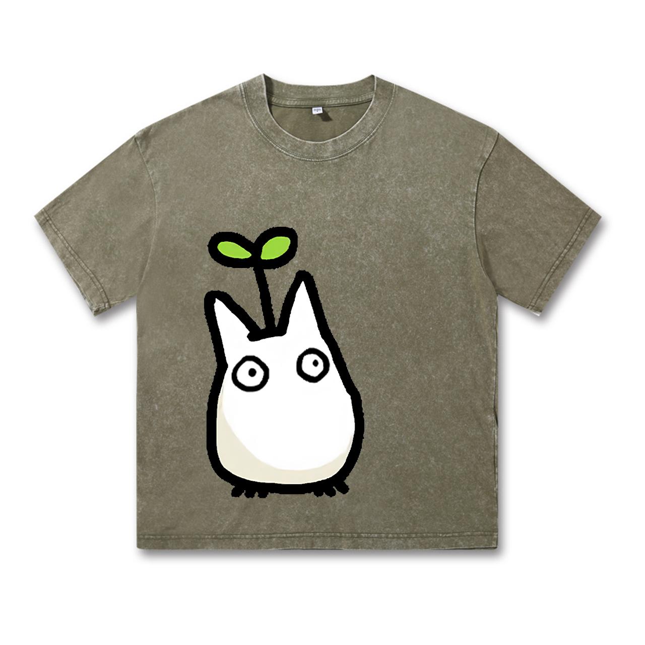 Retro Washed Vintage T-Shirt Studio Ghibli T-Shirt Totoro T-Shirt Herbst Winter Japanisches T-Shirt Anime Printing Herren T-Shirt S gray