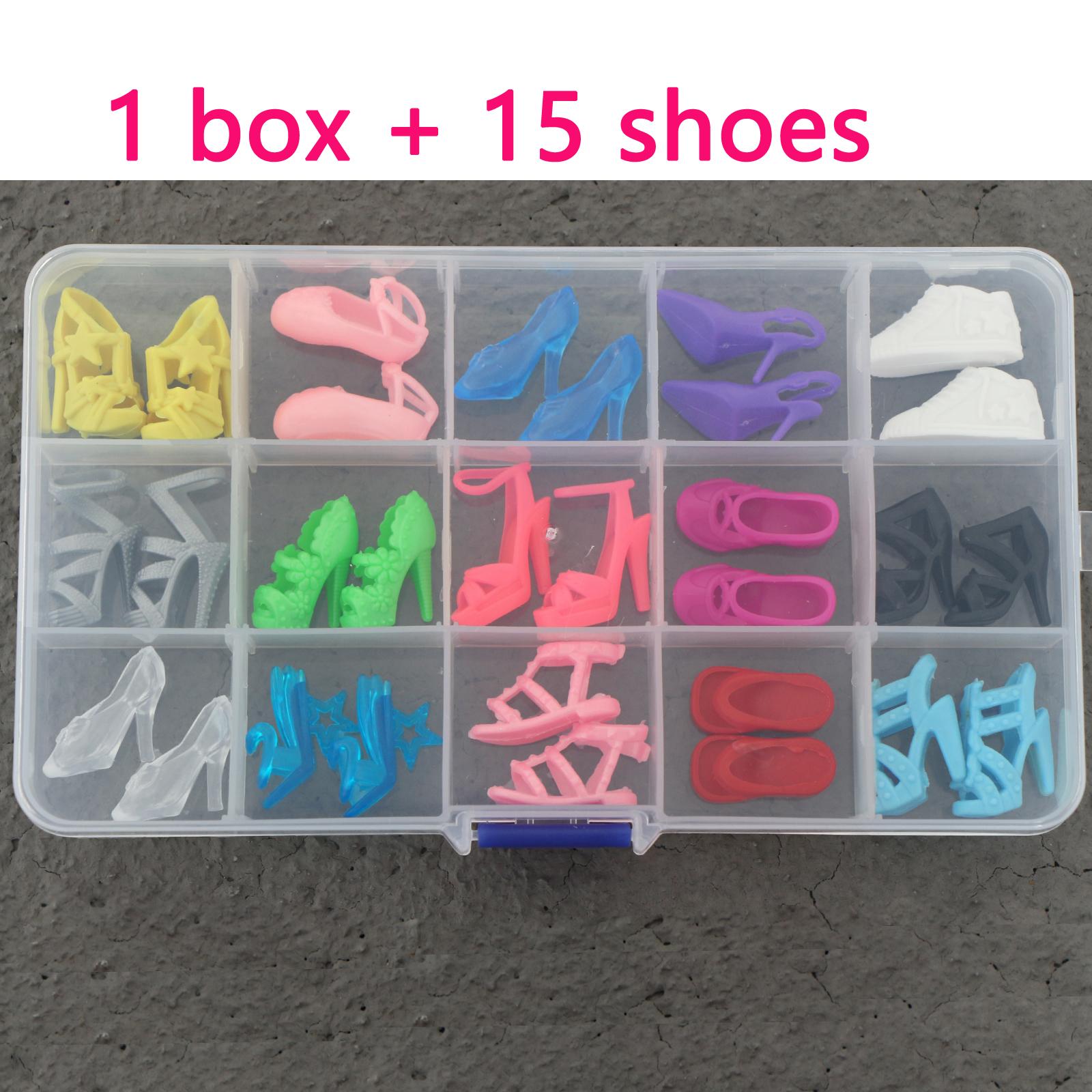 1/6 Puppenschuhe Pack mit Aufbewahrungsbox, Ballerinas High Heels Stiefel, Puppenhausmöbel für 30cm Puppe 30cm Puppe Spielzeug Geschenkset