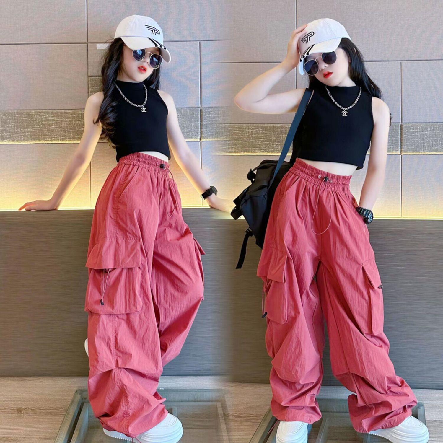 Mädchen Hip Hop Joggers Hosen Mädchen Cargo Hosen Teenager Gerade Hose Hohe Taille Vintage Casual Streetwear Baggy Hosen 170cm
