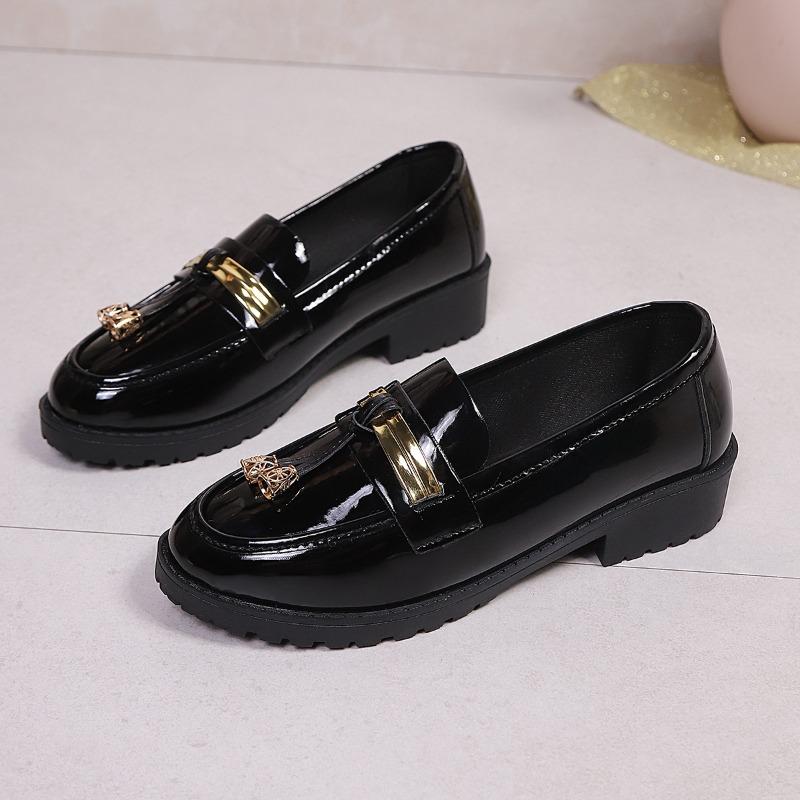 Neue Vintage Ballerinas für Übergrößen Schuhe, Lässige Dicksohlige Einzelne Schuhe 42 schwarz