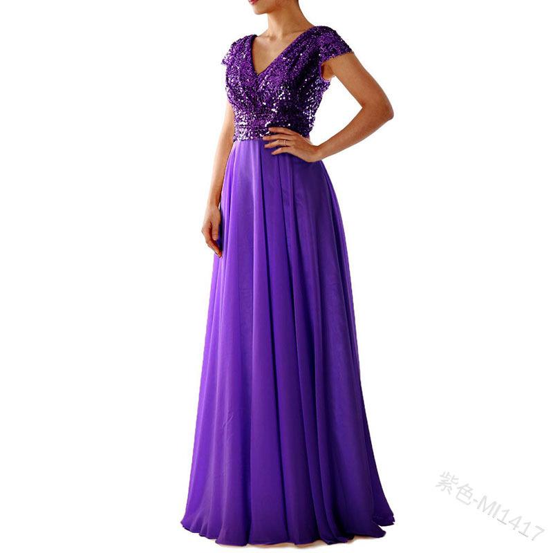 Ball-Abendkleid aus Chiffon mit Ausschnitt und Schlitz für Damen XXL violett