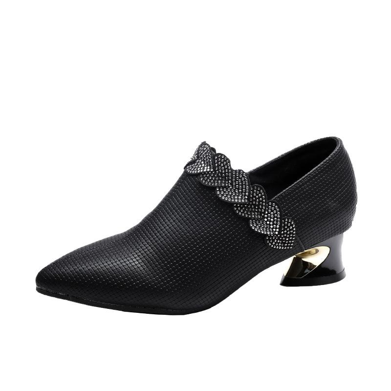 Mode Damen Exquisite High Heel Schuhe Lässige Atmungsaktive Pumps Spitzschuh Dicke Absätze Mode Damen Kleiderschuhe Elegantes Schuhwerk 34 schwarz