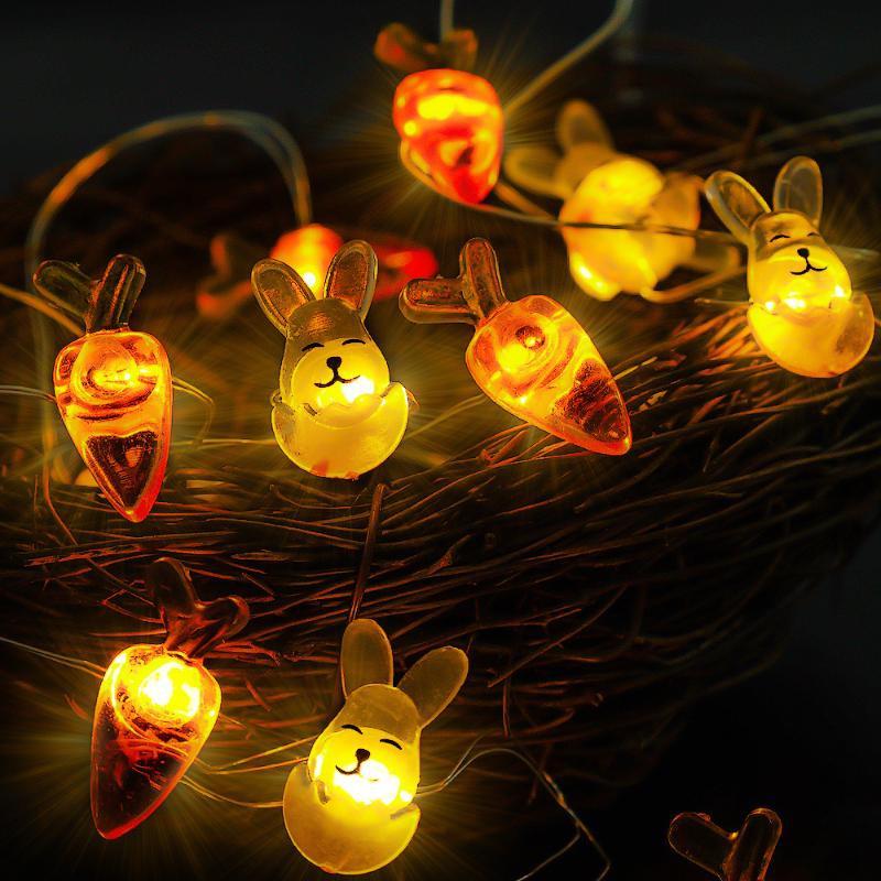 Oster-LED-Hasen-Lichterkette, Karotte, Kaninchen, Lichterkette, Geschenke, Ostern, Party, Heimdekoration, Zubehör HMM 2m rabbits carrots usb