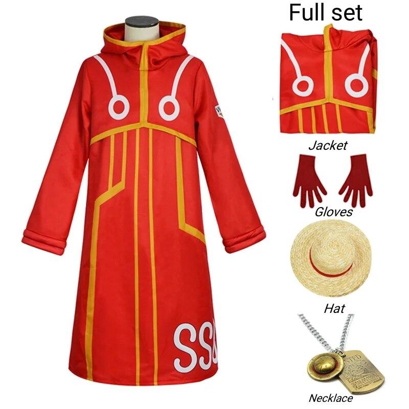 Egghead Island Kostüm Monkey D. Luffy Robe Cosplay Kostüm 163 Luffy Jacke Mantel Hut Outfit Halloween Anzug XXL red