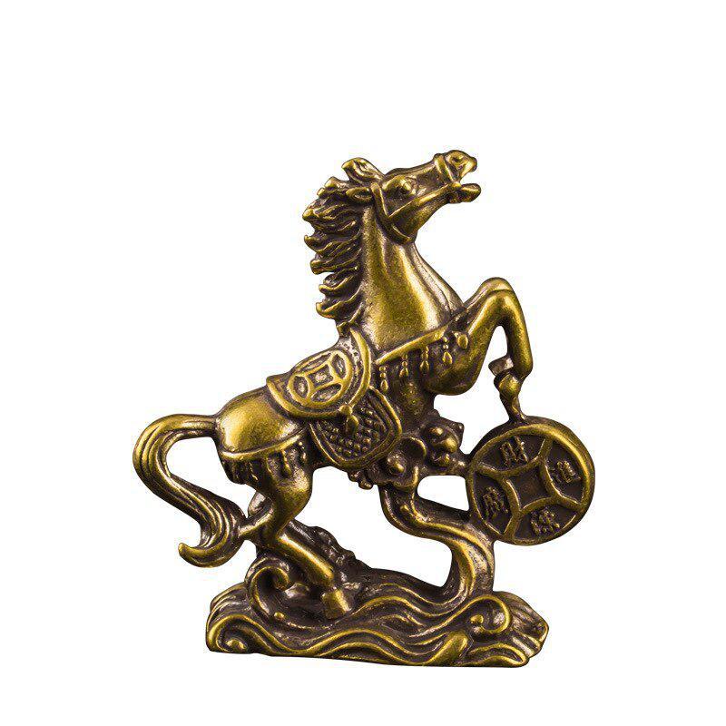 Messing Pferd Tritt auf Münzen Glücksstatue Feng Shui Schreibtisch Ornament Sternzeichen Tierfiguren Miniaturen Reines Kupfer Kunsthandwerk Sammlungen 1pcs