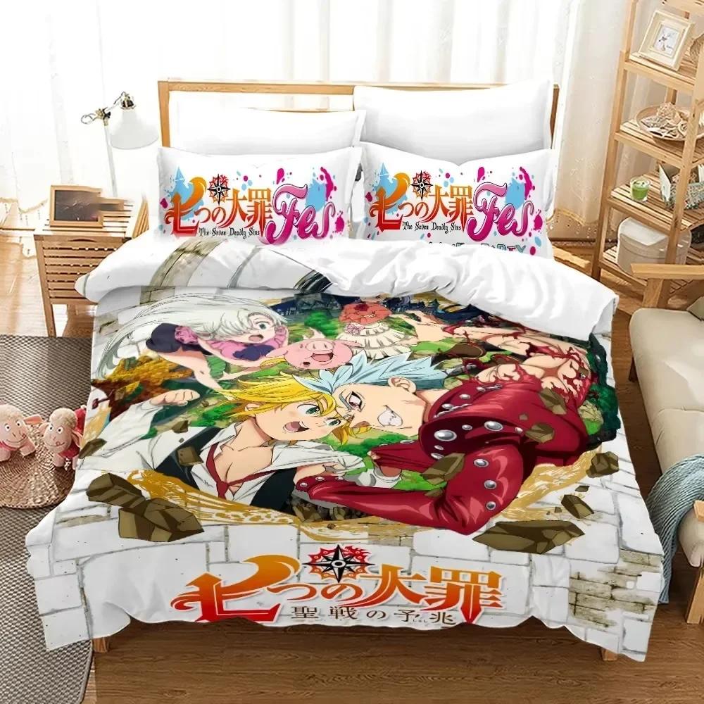 Seven Deadly Sins Anime Meliodas Bettwäsche-Set 3D-Druck Geeignet für Schlafzimmer Bettbezug-Set mit Kissenbezügen Kinder Heimtextilien 70x133cm 3pcs
