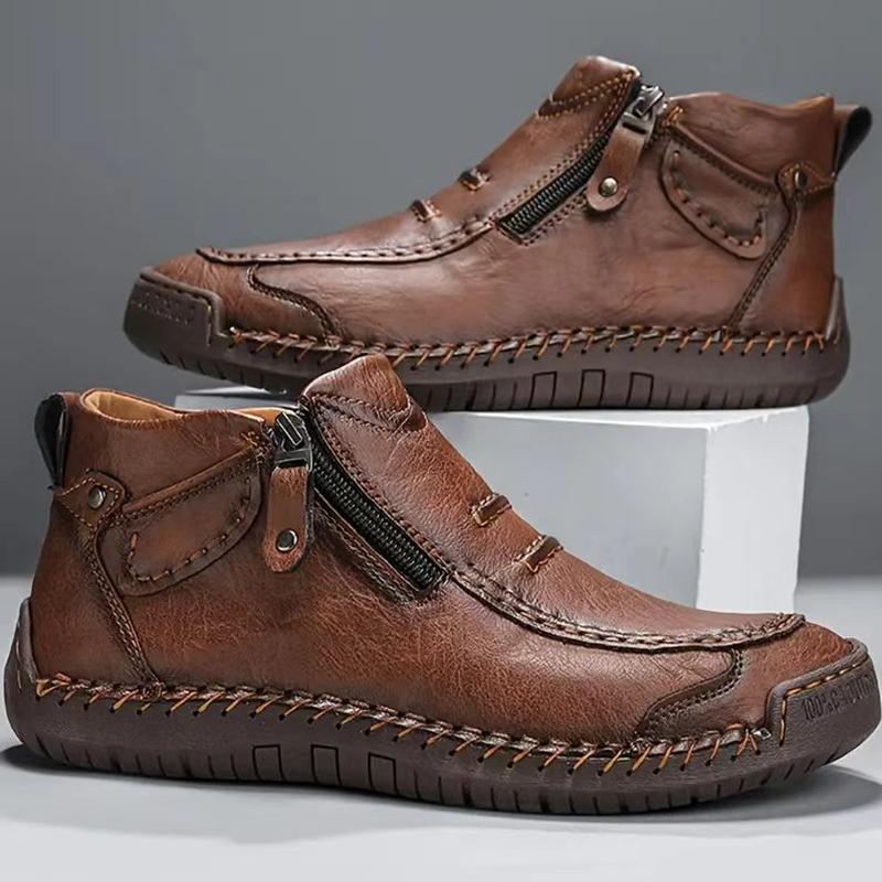 Klassische handgefertigte Herren-Lederschuhe mit Reißverschluss-Design Outdoor-Sneaker Freizeitschuhe Flache Schuhe Herren Arbeitsschuhe Stiefeletten 40 braun