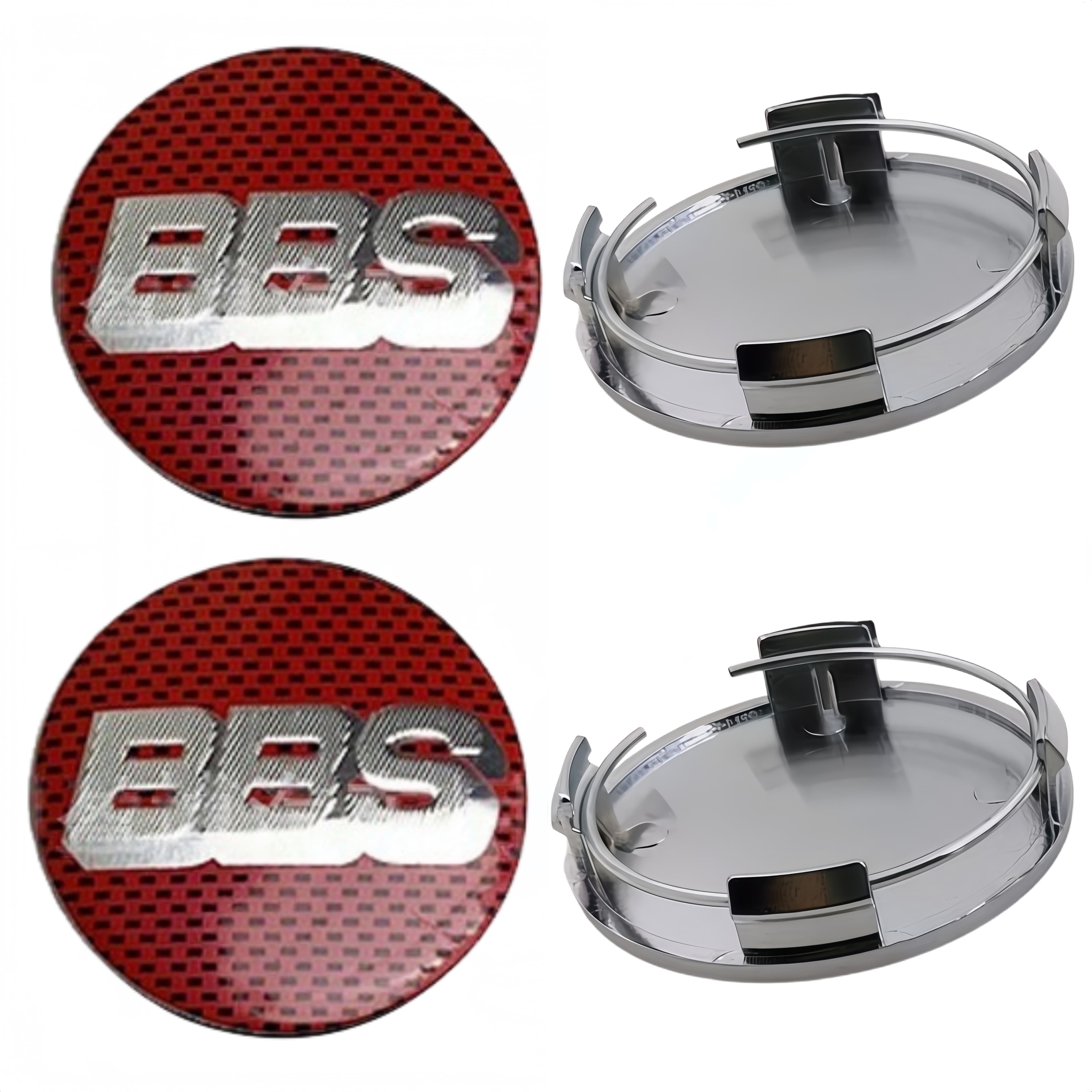 4 Stück 65mm BBS Logo Emblem Plakette Auto Radnabendeckel Räder Radkappen Auto Nabenfelgenabdeckung Ersatz Auto Zubehör Grid Red Silver silber