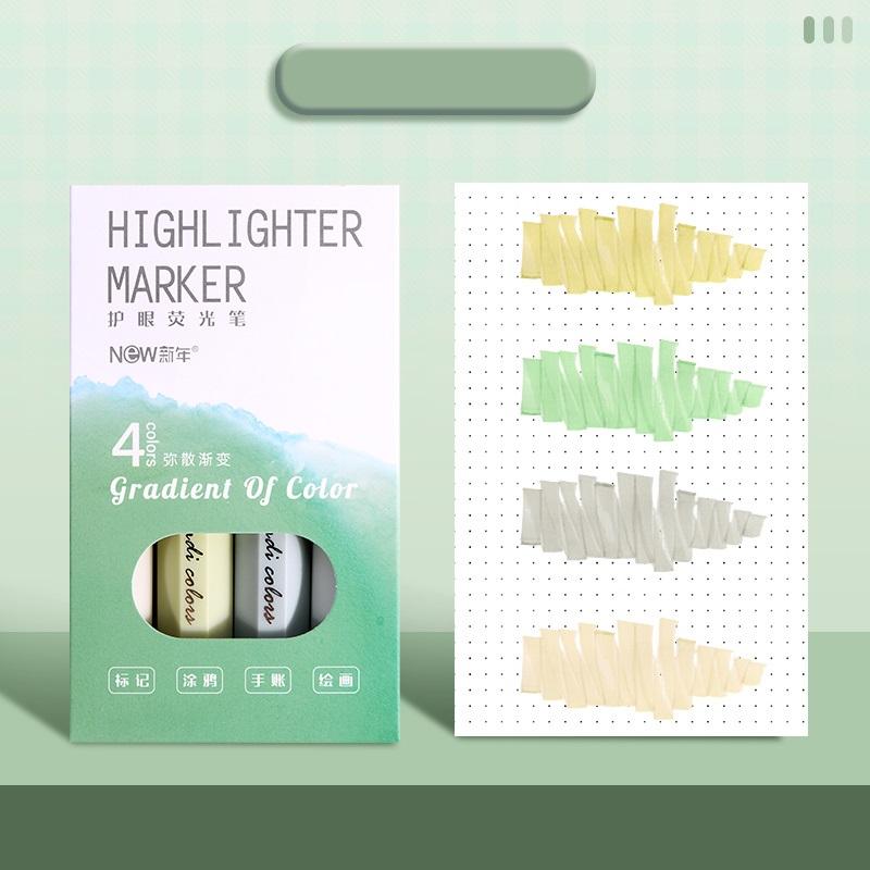 4-teiliges Morandi-Farbtextmarker-Set mit Farbverlaufsfarben, Pinselspitze zum Zeichnen und Malen