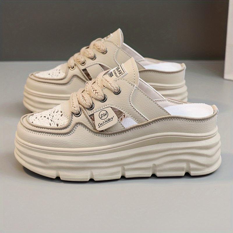 Atmungsaktive Plateau-Mule-Sneaker für Damen – bequeme Schnür-Sommerschuhe 38 khaki