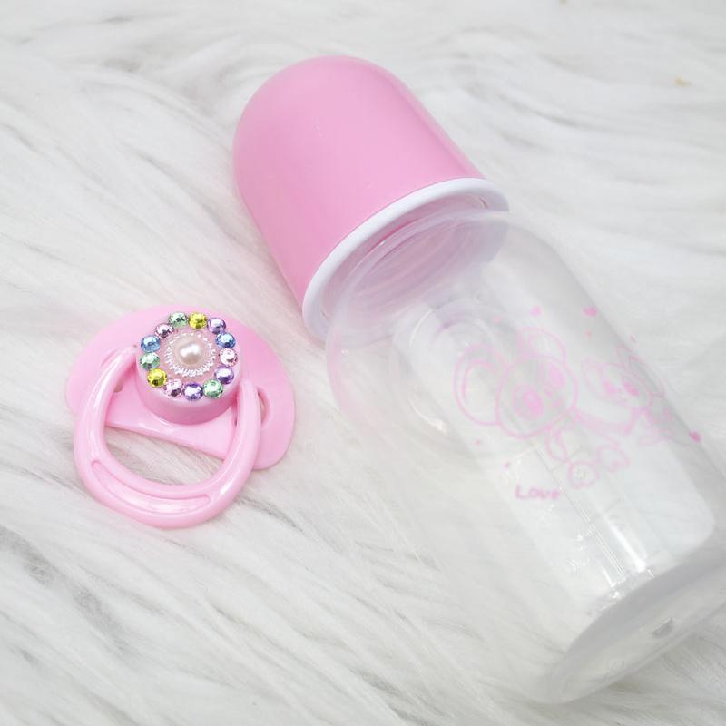 Zubehör für Puppen, Schlafrucksack für Neugeborene, magnetischer Schnuller, Babyflasche, Schnullerkette, Kamm für wiedergeborene Puppen, Zubehör Pink pacifier & bottle
