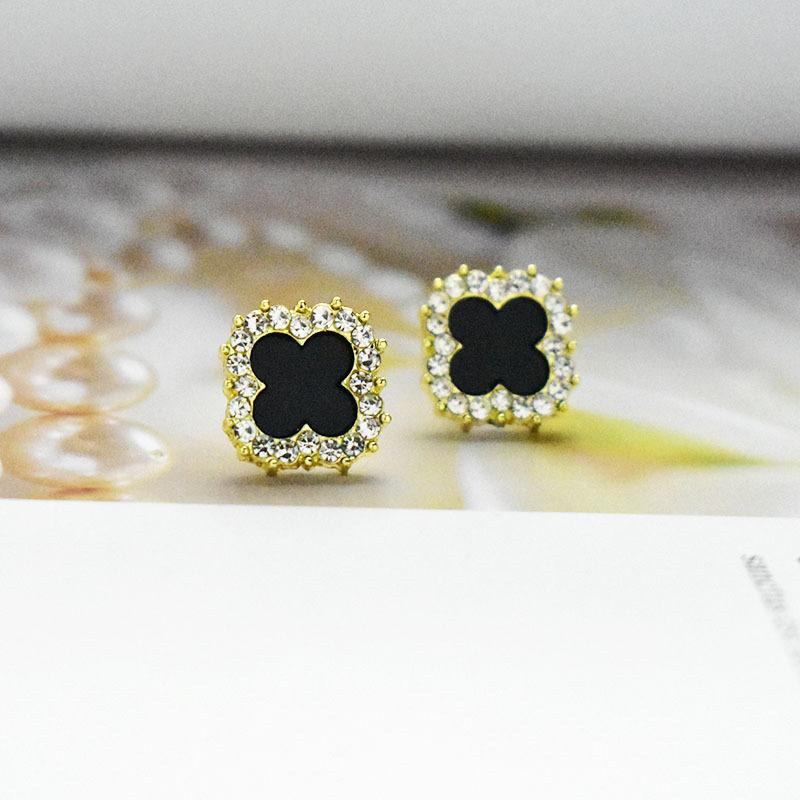 Hochwertige Luxus-Vierblatt-Klee-Ohrringe Einfache Mode-Ohrringe Net Red Temperament Ohrringe schwarz