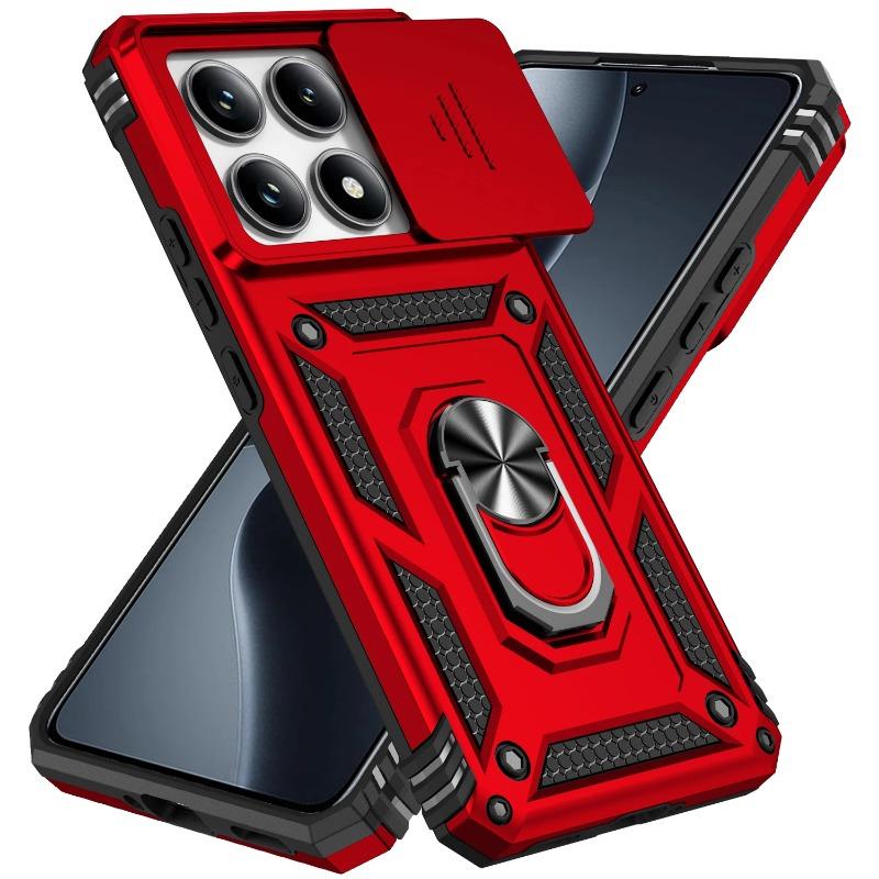 Slide-Kamera-Hülle für Xiaomi Mi 14T Pro Magnetischer Autoringhalter Rüstung Stoßfeste Silikon-Harttelefonabdeckung für Xiaomi Mi 14 T 13T 12T 11T 10T Pro Xiaomi 14T rot