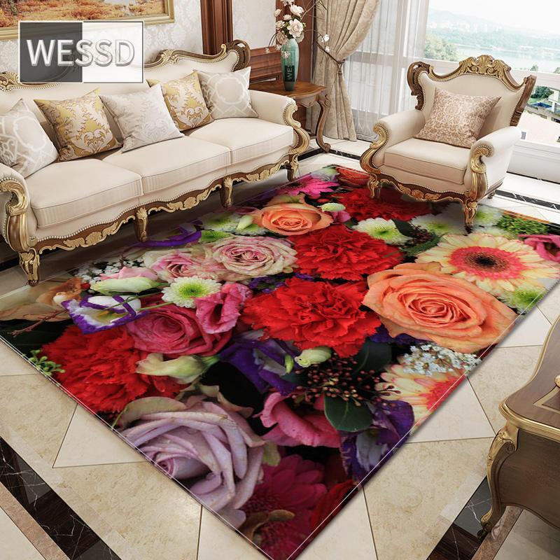 Bunte frische Blumen Teppich für Schlafzimmer große Halle Teppich mit romantischen Blumen 3D Wohnzimmer Boden Teppich Mädchen Zimmer Teppich Dekor 120x180cm 1pcs