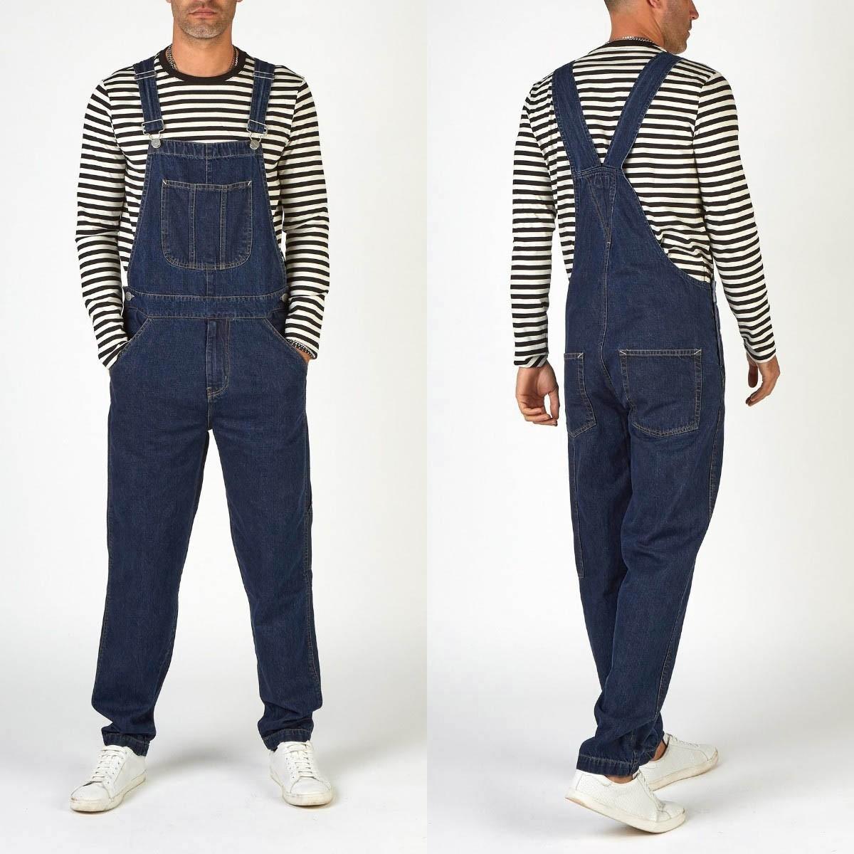 Herren-Overall, Overalls, hohe Waschung, Jeans, verstellbare Träger, Denim-Overall, lockerer Arbeitsoverall, Arbeitshose XXXL dunkelblaue