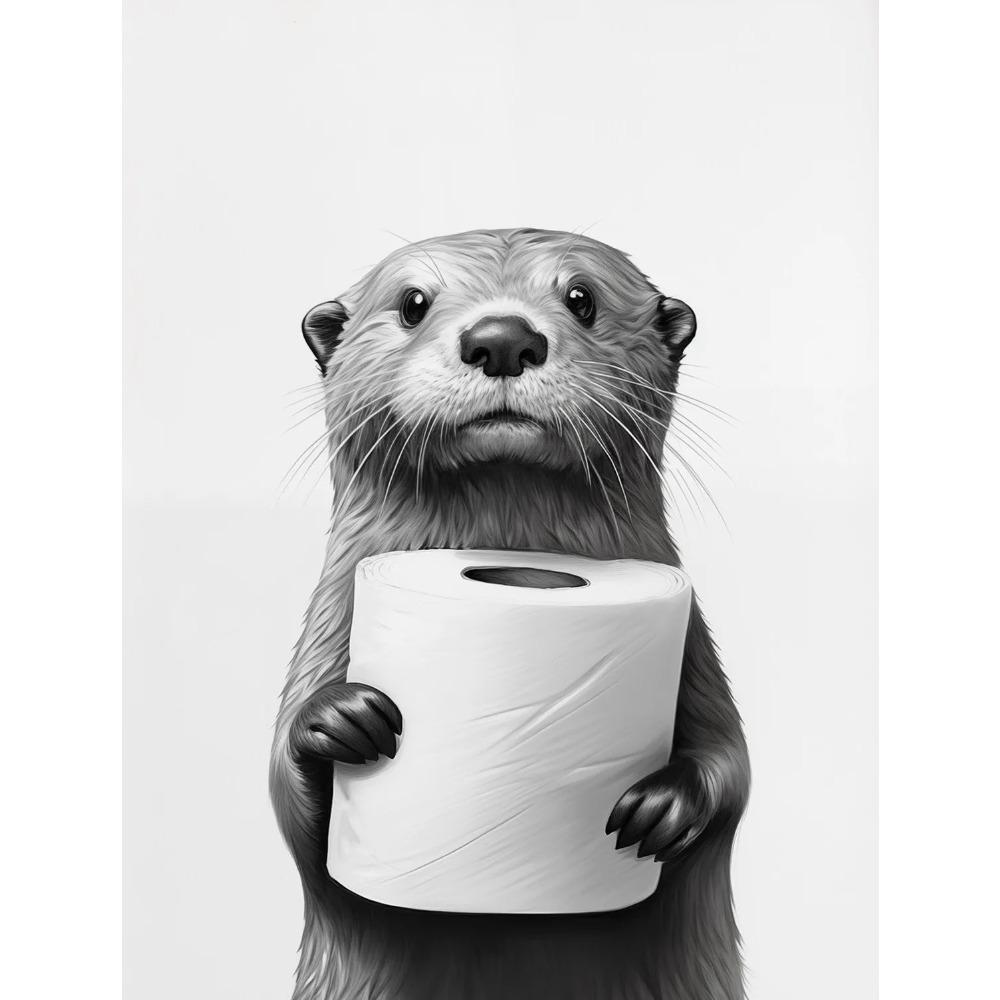 Schwarz-Weiß Tier Badezimmer Poster Eule Weihnachts-Countdown Otter Drucke Leinwand Malerei Wandkunst Bild Heim Badezimmer Dekor 21X30cm Unframed