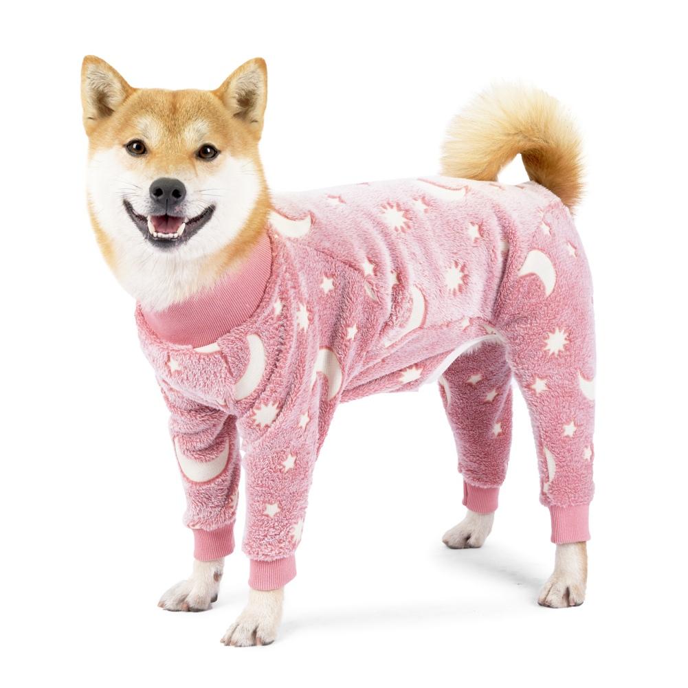 Flanell-Hunde-Pyjama-Overall, Hunde-Pyjama für mittelgroße und große Hunde, Knochen-Mond-Muster, warme Overalls, Mantel, Hundekleidung S