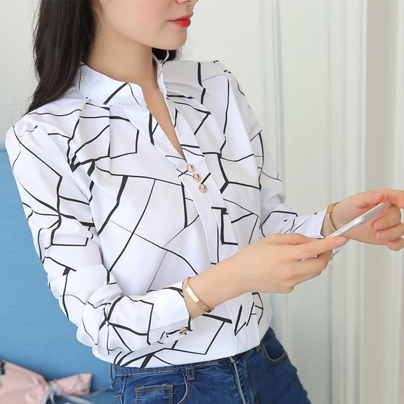 Frauen Plus Größe Weiße Tops Und Blusen Mode Gestreiften Druck Casual Langarm Büro Dame Arbeit Shirts Weibliche Dünne XXXL