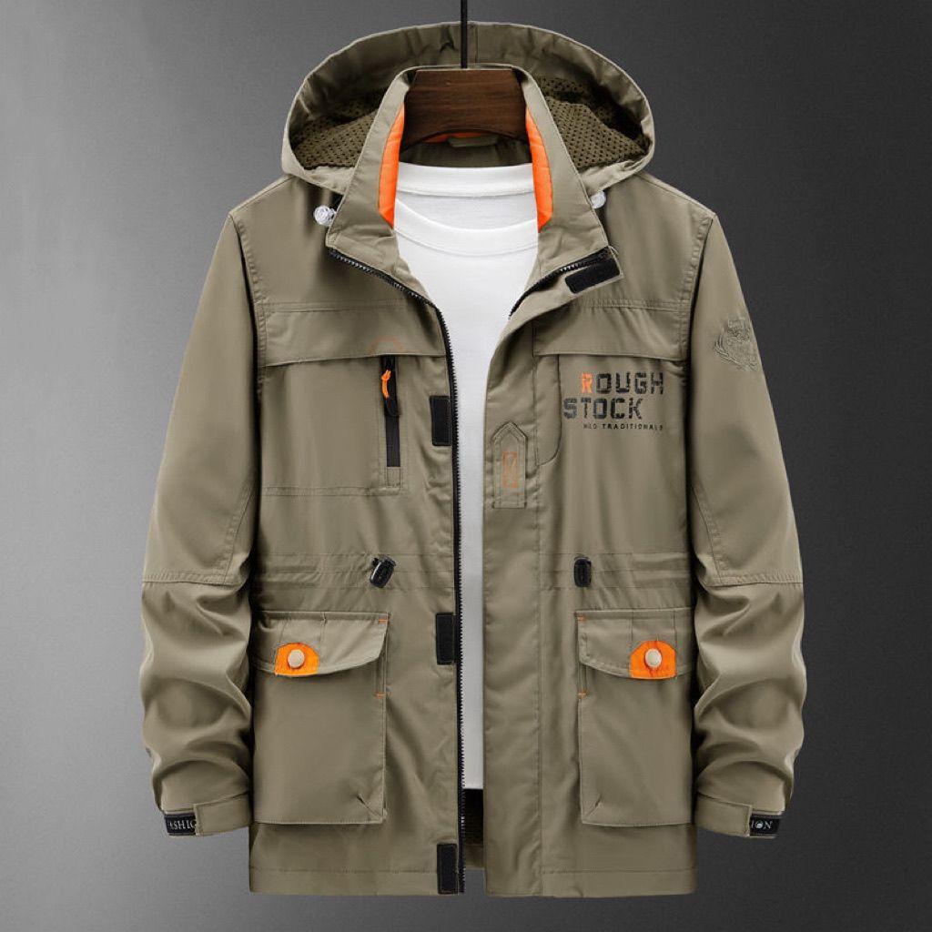 Herrenjacke Frühling und Herbst Große Größen Wasserdicht Casual Loose Top Outdoorjacke All-Match Sportjacke Herren 6XL khaki