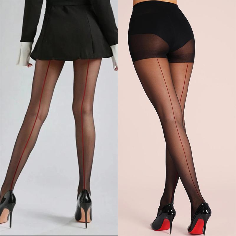 Kave Naht Hinten Transparente Strumpfhosen Hoher Bund Schwarze Strümpfe Schlanke Leggings Strumpfwaren Roter Lien Durchsichtig Anti-Haken Seidenstrumpfhosen Eng 55-65 kg brown