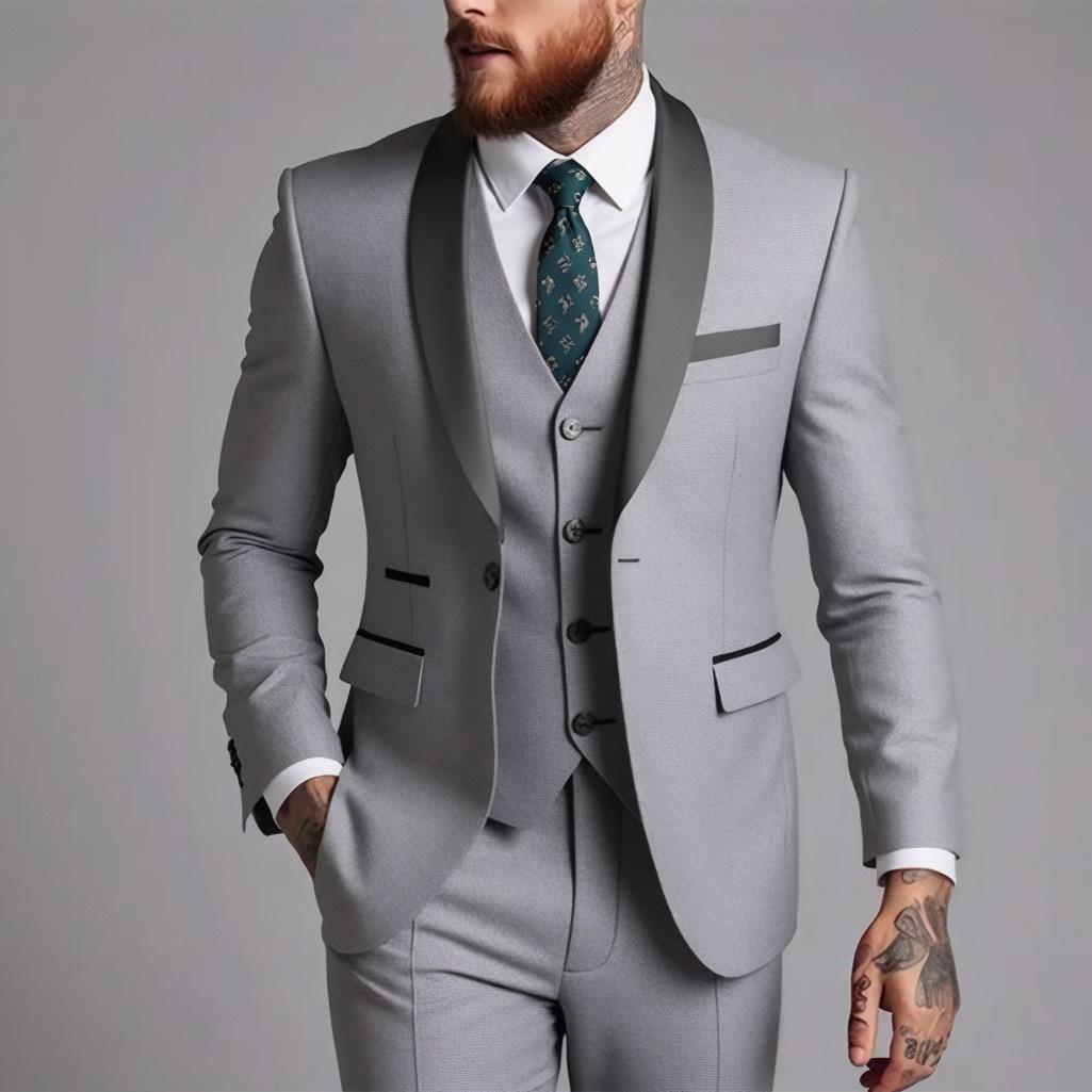Herren Herbst Slim Fit Business Casual Anzug: Smoking-, Westen- und Hosen-Set für Hochzeiten und Bräutigame XL hellgrau