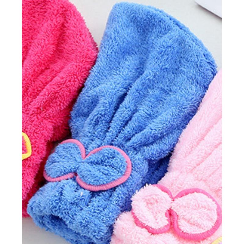 Korallensamt-Duschhaube für Erwachsene, weiches, saugfähiges Handtuch zum Trocknen der Haare, verdicktes, schnelltrocknendes Bandana, süße Schleife, Trockenhaube für die Haare blau