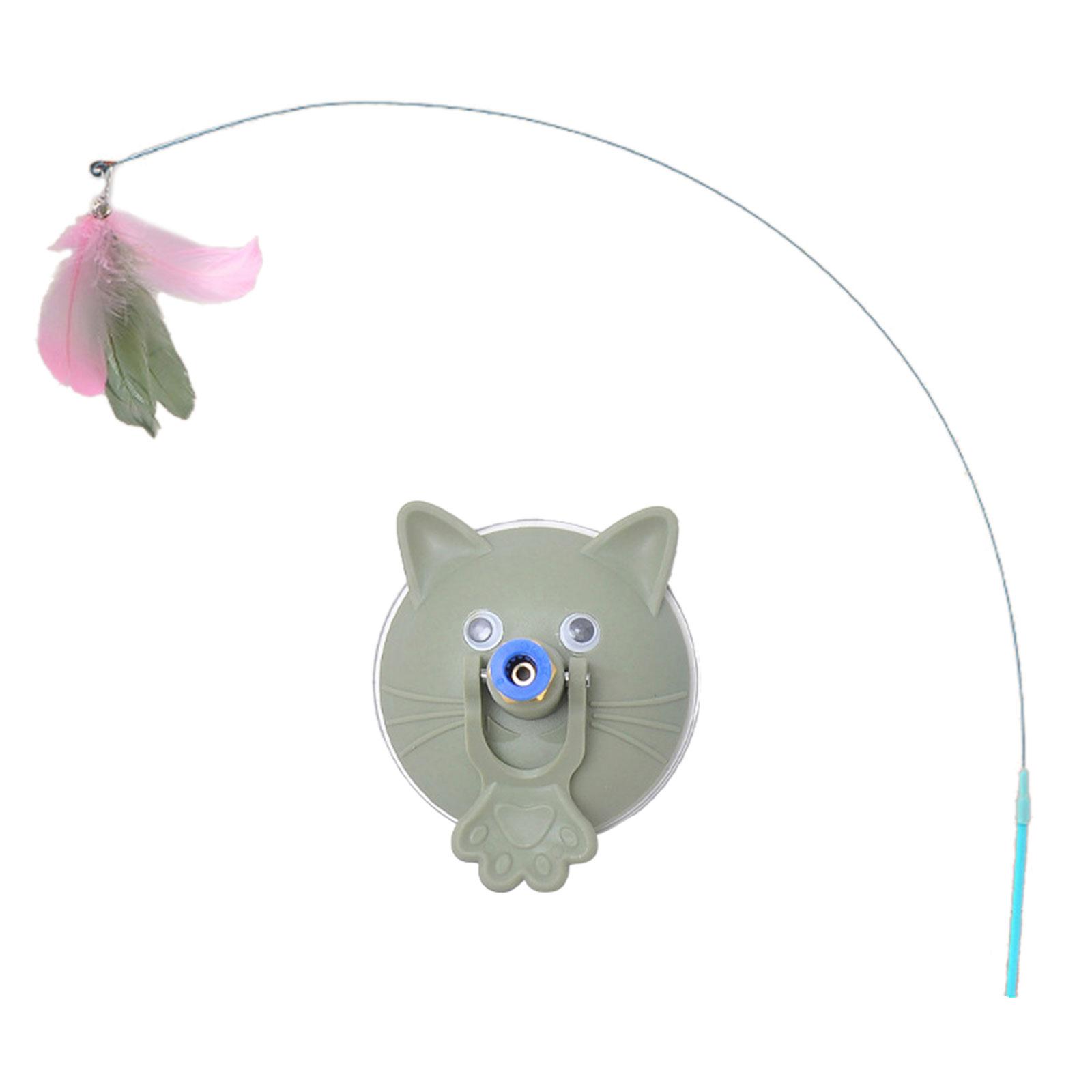 Interaktives Saugnapf-Katzen-Teasing-Stick-Spielzeug für Katzen im Innenbereich, Federstab, Jagdruten-Spielzeug, Katzen-Teasing-Zubehör grün