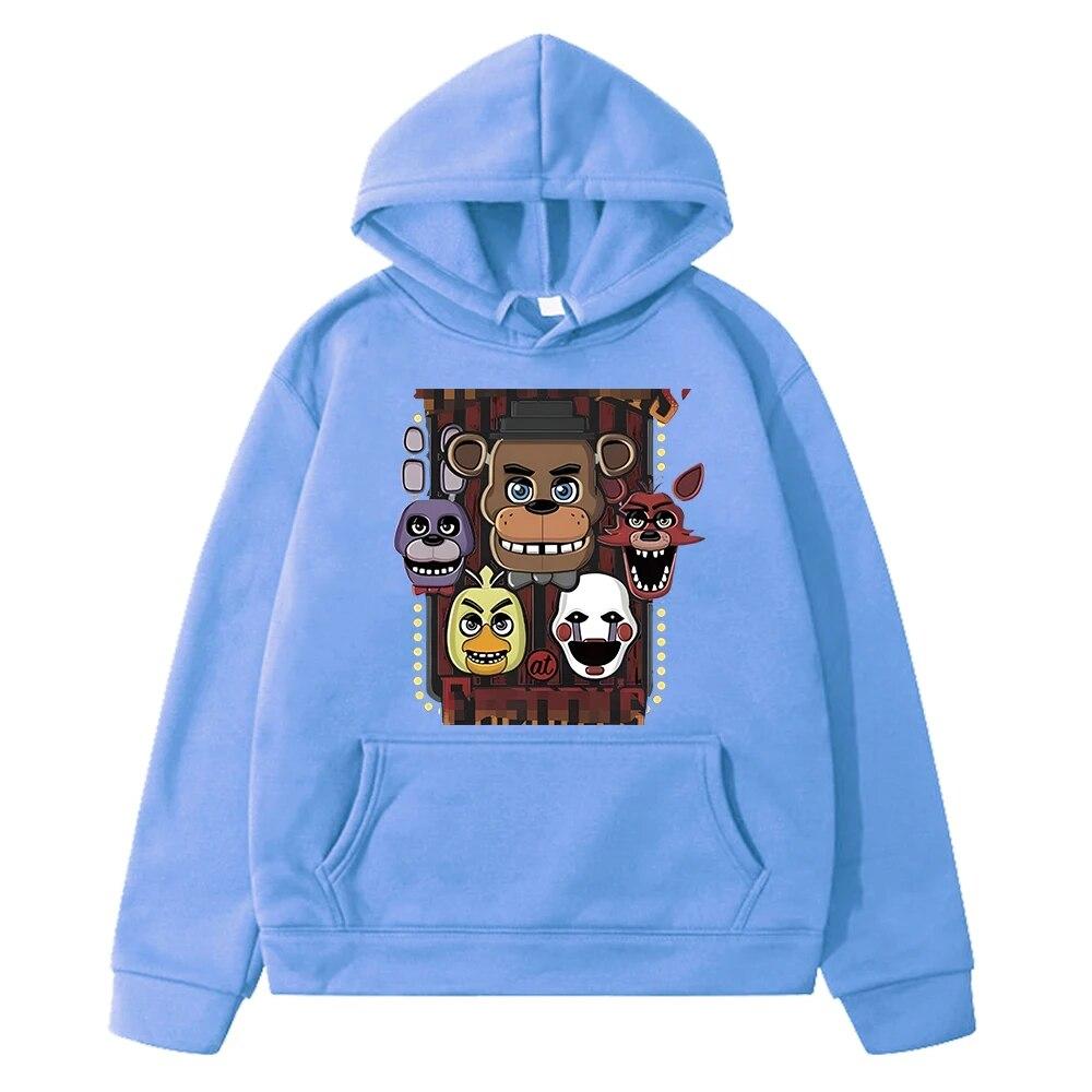FNAF Herbst Hoodies Jungen Kleidung Fleecing Sweatshirt y2k Sudadera Pullover Bär Kaninchen Grafik Anime Hoodie Kinder Kleidung Mädchen 140 hellblaue