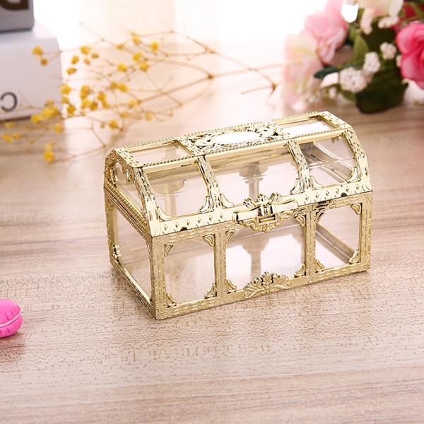 Gold Silber Transparent Pirate Schatz Aufbewahrungsbox Süßigkeiten Schmuckstück für Schmuck Kristall Edelstein Schmuckkästchen Halter Organizer Ohr 7.4x5.2x5cm gold