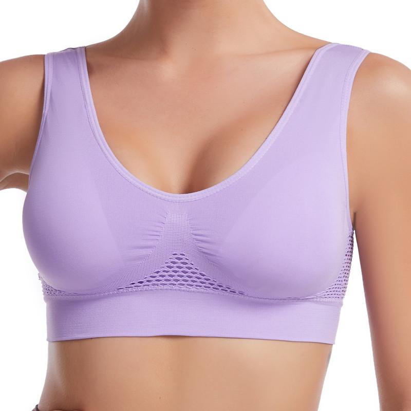 Kein Stahlring, hohles Netz, Belüftungsloch, Sport-BH, stoßfest, Yoga, Laufen, große Unterwäsche, Damen-Sport-BH XXL licht lila