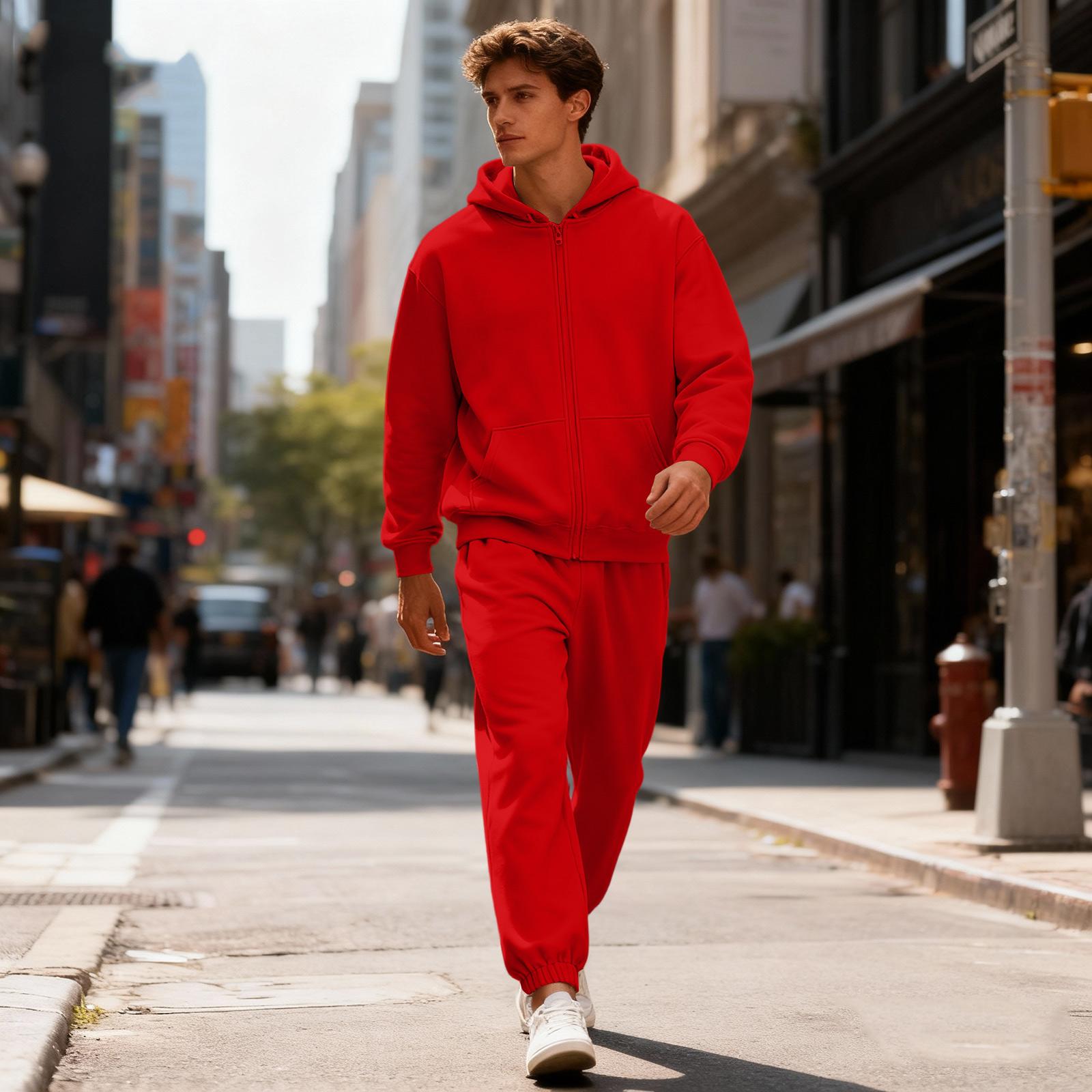 Herren Trainingsanzug Herren Farbe Lässiger Sportanzug Sweatshirt Anzug XL rot