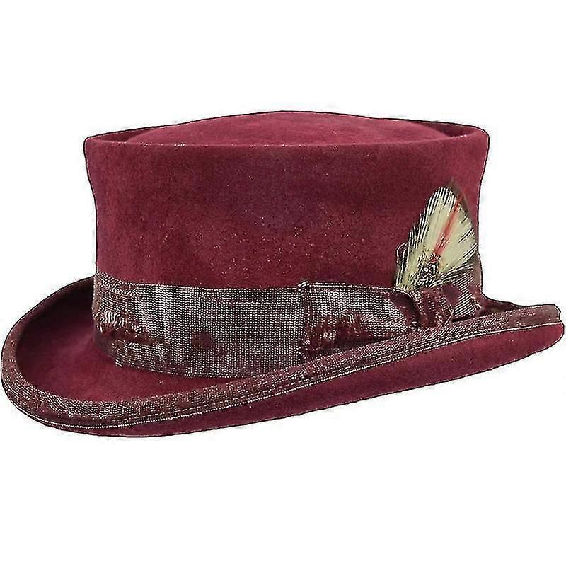 Mittelhoher Roter Zylinderhut Unisex Hut Steam Punk Hut Zylinder Wollfilz Zylinder wein rot