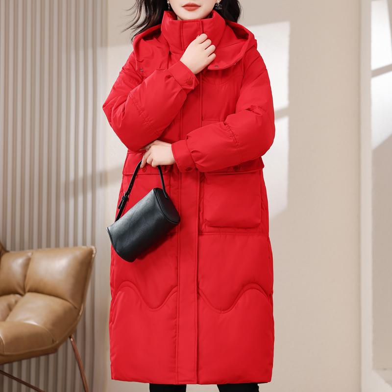 XL-8XL Übergroße Oberbekleidung Damen Winter Lange Parkas Mit Kapuze Beiläufige Lose Dicke Warme Damen Jacken Plus Größe Damen Kleidung 5XL rot