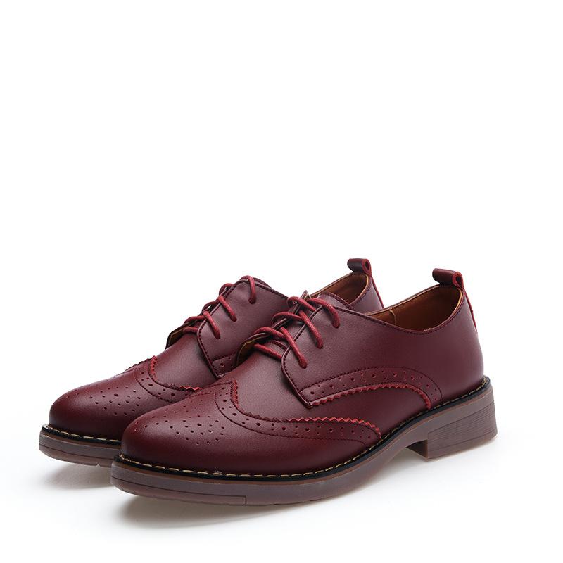 Mode Damen Brogues Damen Plateau Oxford Schuhe Ballerinas Britischer Stil Vintage Cut-Outs Flache Lässige Damen Schuhe Oxford Schuhe Retro 39 wein rot