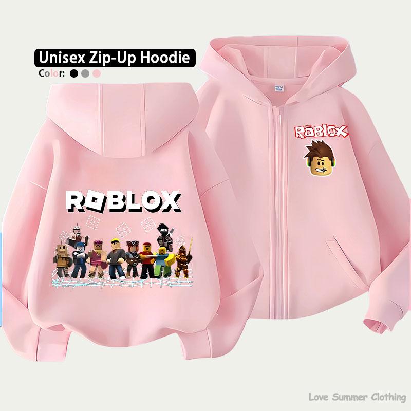 Roblox Kinder Zip-Hoodie für Kinder im Alter von 4-14 Jahren Mehrere Musteroptionen Unisex Leichte Zip-Jacke HD-Druck Leicht zu tragen Sportlicher und lässiger Stil Polyester 130 white